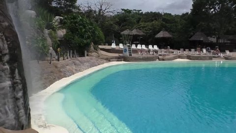 BOLIVIA, SANTA CRUZ DE LA SIERRA, 25 JANUARY 2017 - Panorama of swimming pools in Guembe Biocenter and Resort in Santa Cruz de la Sierra