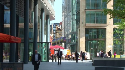 MANCHESTER, ENGLAND - CIRCA 2011: The new commercial and business Spinningfields district of central Manchester.