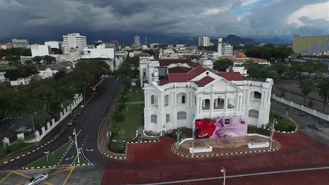 1st October 2017,Ipoh,Malaysia.Aerial video of Dewan Bandaraya Ipoh is a historic building in the heart of Ipoh completely build in year 1916.