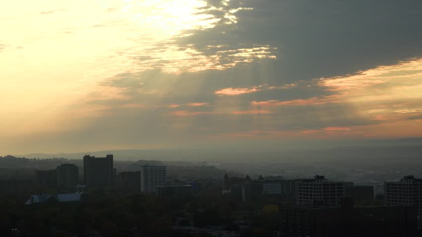 sunset clouds and sunset rays, Quebec city Canada