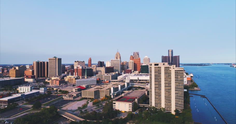 Detroit cityscape aerial 