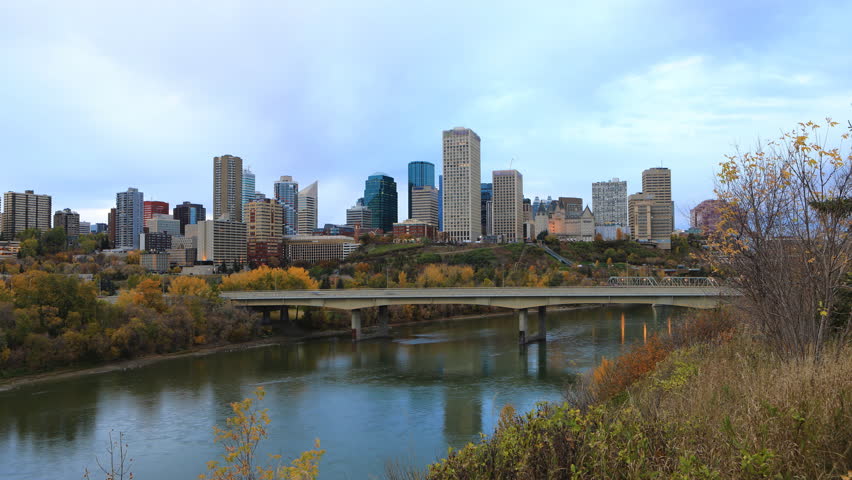 Timelapse of Edmonton, Canada City Center in fall 4K