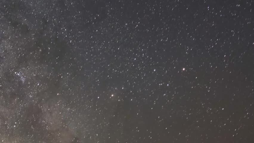 Milky way in the dark sky night time, nature starry with blue horizon. Galaxy Moving Across the evening Skies, turning around the Earth over desert. Full HD, 1920x1080.