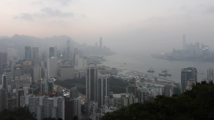 Hong Kong and Kowloon skyline day to night