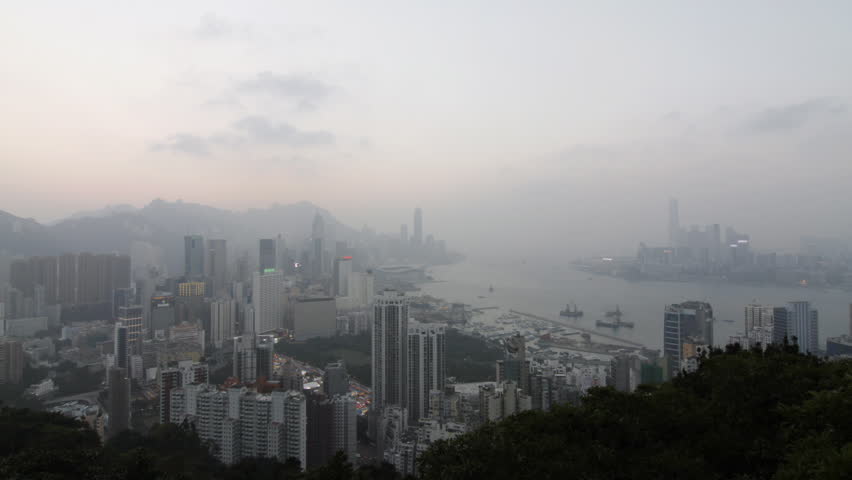 Hong Kong and Kowloon skyline day to night