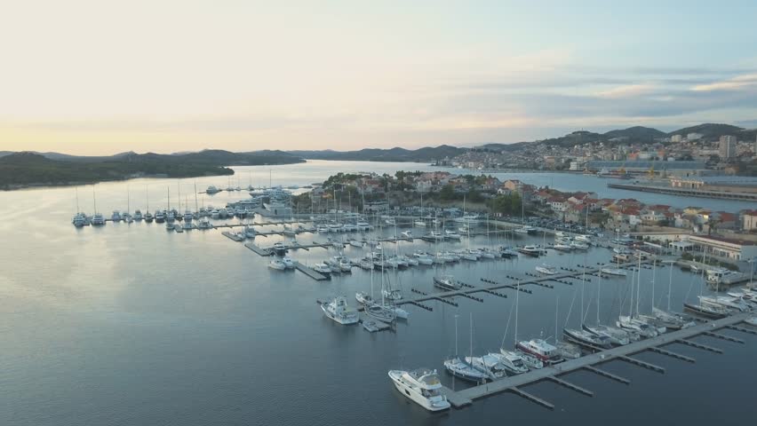 Aerial View of Yacht Club and Marina in Croatia, 4K. Sibenik