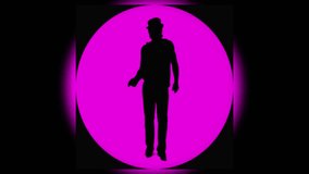 Cheerful cool man in the hat is dancing funny on the round pink background. The actor comedian is moving and dancing with accelerated motion. Also available the videos in other colors in portfolio.