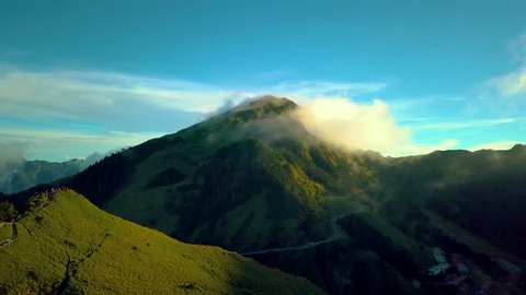 4K Aerial view Hehuan Mountain, Beautiful clouds in the mountains at altitude of 3,700 meters in Taiwan.