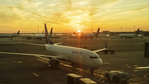 New-york, USA, September, 2017: Sunset at the international JFK airport