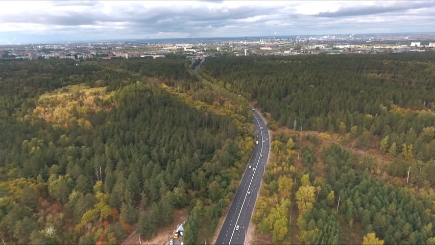 aerial view on Curved road in forest