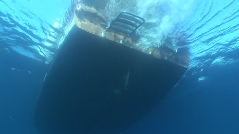 propeller of a boat working turning underwater danger for scuba divers
