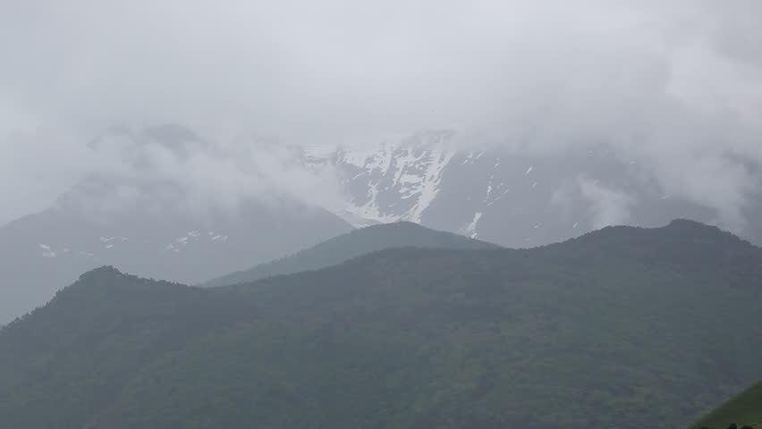 Ingushetia, Russia, North Caucasus. Cloudy mountain landscape.