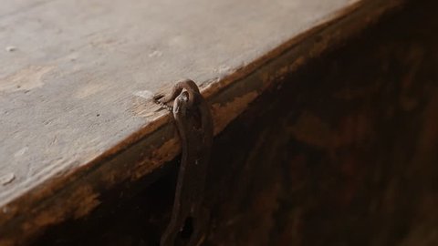 Old chest lock close-up 1920X1080 HD footage - Metal latch in abandoned house slow motion 1080p FullHD video