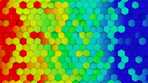 Colorful rainbow gradient hexagons turning. Modern 3D render smooth animation. Seamless loop abstract background 4k UHD (3840x2160) Vídeo Stock