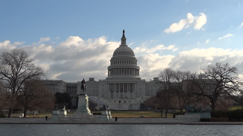 US Capitol across Reflecting Pool in winter ready for USA presidential inauguration