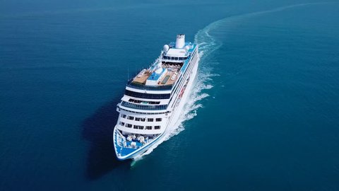 Cruise ship sailing across The Mediterranean sea - Aerial footage