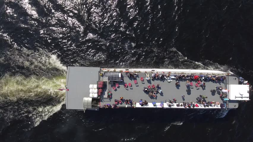 aerial cruise ship on lake muskoka canada low above