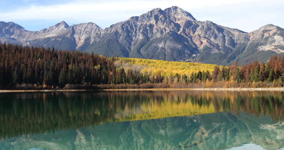 Yellow aspens reflected in the Rocky Mountains 4K