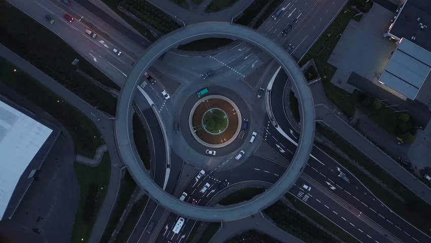 4K Roundabout in Norway Aerial Drone Perspective With Traffic, Twist Left