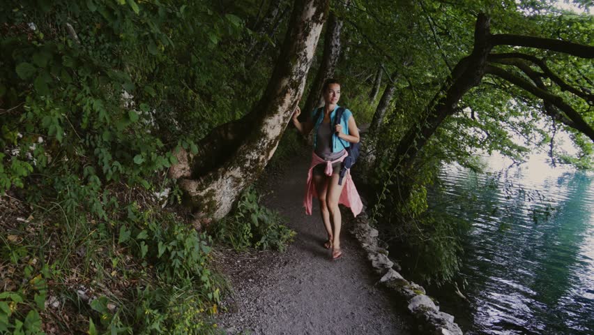 Woman visiting Plitvice Lakes National Park