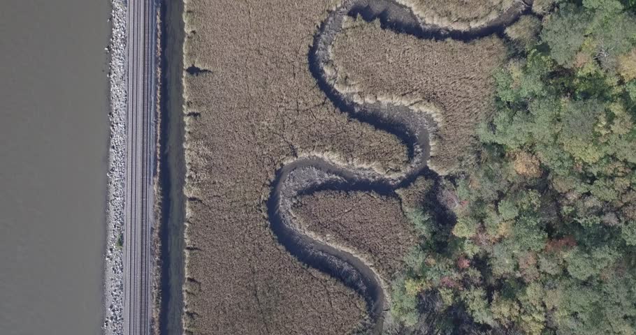 Bird eye view of Hudson River rails and creek