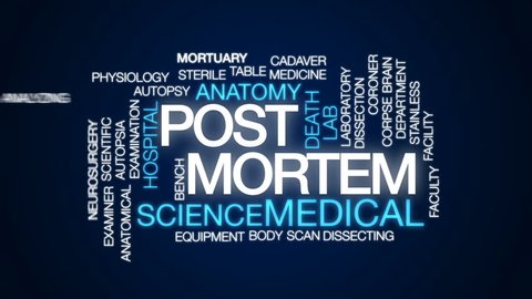 Post mortem animated word cloud, text design animation.