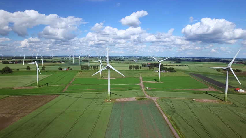 Wind Farm Aerial View Royalty-Free Stock Footage #32055856