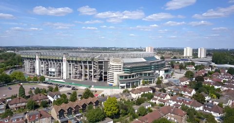 TWICKENHAM, ENGLAND - 27 JUNE, 2017. Aerial view of Twickenham Stadium, this sports venue is the home stadium of the English rugby union team. TWICKENHAM, LONDON, ENGLAND, 27 JUNE, 2017, EDITORIAL