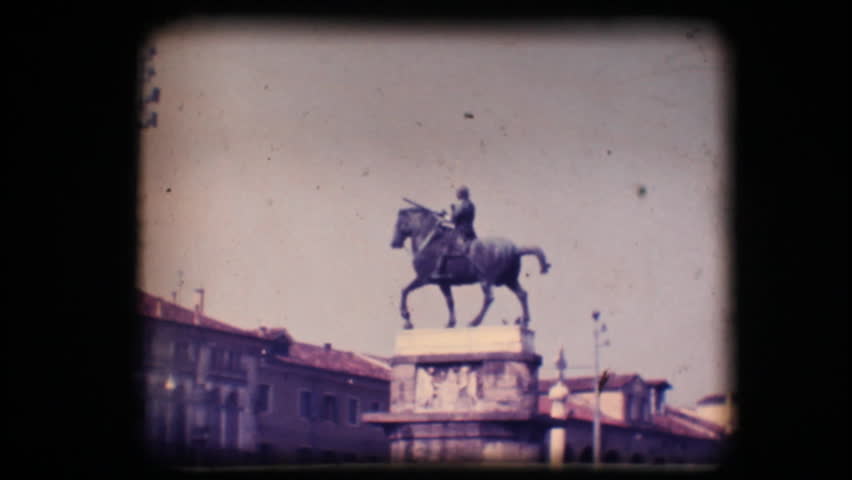 Vintage 8mm. Original footage digitalized. Statue of man on horseback in Padova, Italy
