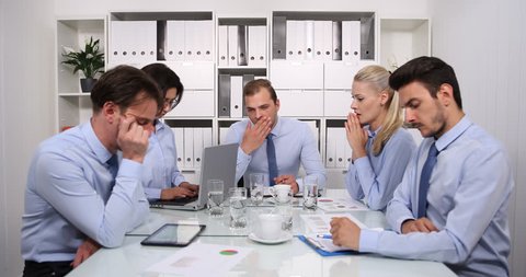 Overworked Team of Business Staff Concentration Issues Problem Conference Room