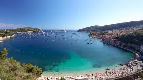 1080 HD Video clip of boats and cruise ship in the Bay of Villefranche Sur Mer in the Alpes Maritimes department in the Provence Alpes Cote d'Azur region on the French Riviera