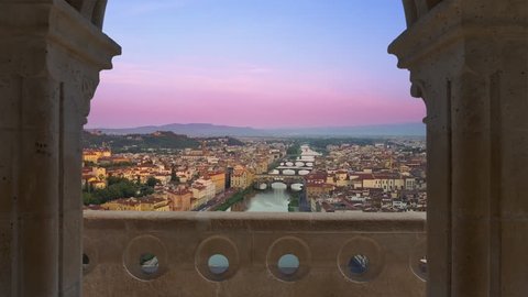 florence aerial view at sunset flying to main attractions