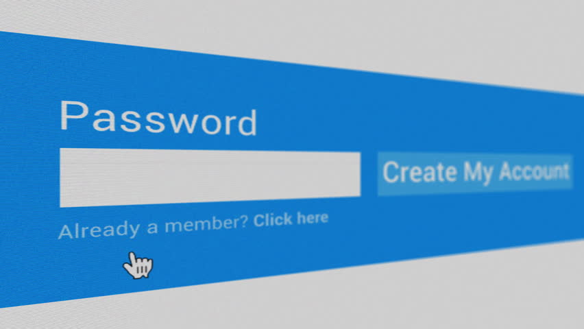 Type password. Button account.