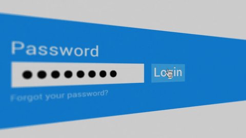typing password login click close-up shot with shallow depth of field, Identity Password Concept animation