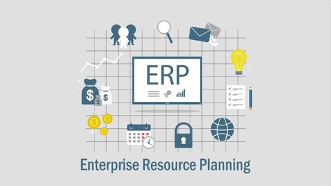 enterprise resource planning flat design. Motion background with business icons ERP. Animaion footage.