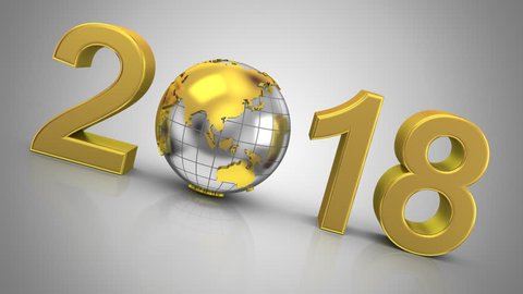 New Year 2018. Gray background, 2 in 1, loop (226-450th frames), alpha matte, created in 4K, 3d animation