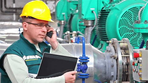 Engineer Using Laptop Computer Maintenance Automatic Stock Photo ...