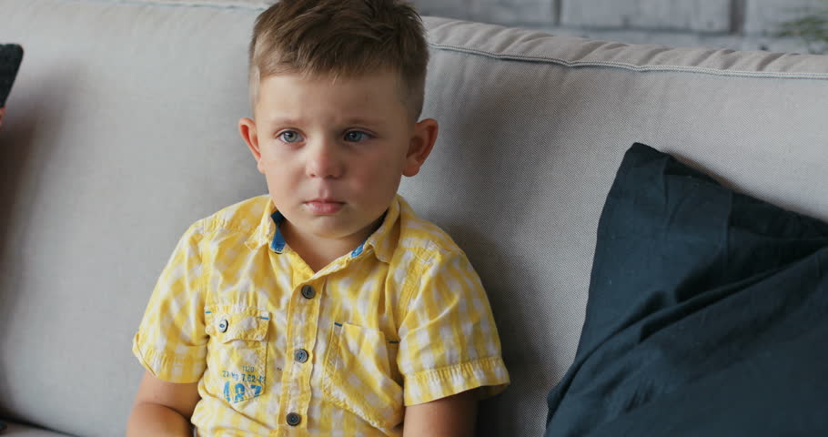 Portrait of a young boy cry sad at home sit on sofa  | Shutterstock HD Video #32084479