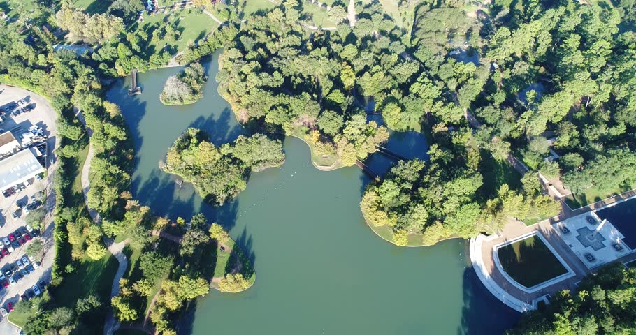 High quality 4k video footage of aerial view in Herman Park, Houston zoo and Medical center at Downtown Houston, Texas