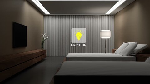 Hotel, House bed room light on off energy saving efficiency control, Smart home control, internet of things.