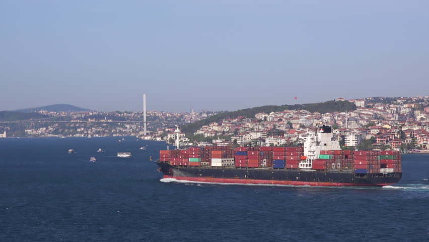 Cargo ship on the Bosphorus, Turkey