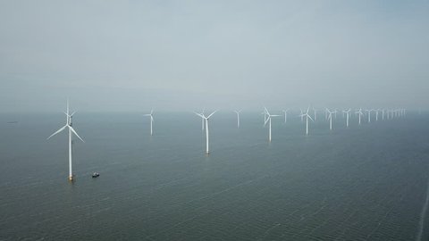 Aerial of Windmill farm at sea westermeerwind by urk Netherlands 