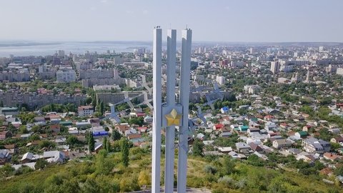 Memorial complex Cranes in Victory Park on Sokolova mountain in Saratov - a monument to Saratovites who died in the Great Patriotic War of 1941-1945, From Dron