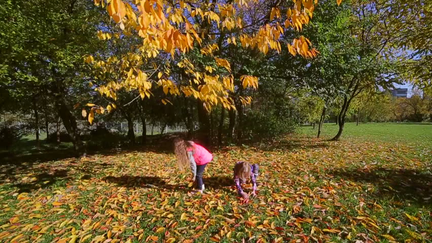 Kids playing in autumn park.