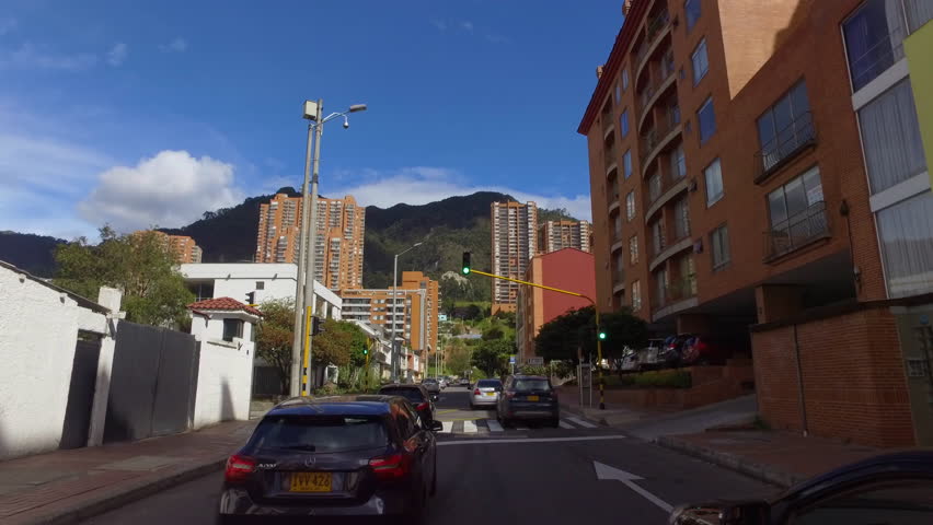 driving through upscale neighborhood in Bogota