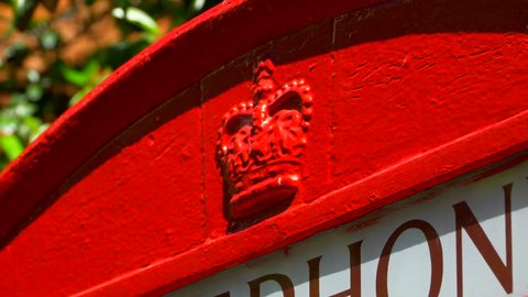 4K Royal Crown Close Up, Red Telephone Booth Box Traditional English Phone Booth