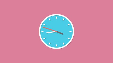 Animation Of Animated Clock Ticking showing four o'clock past 5 minutes Isolated in Pink Background