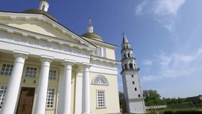 Panoramic video of The Old Believers' church and Leaning Tower in Nevyansk, Ural, Russia

