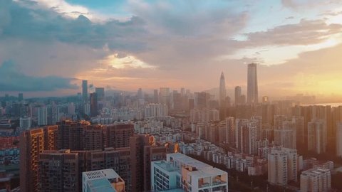 Futuristic China Megapolis  at a beautiful  sunrise 