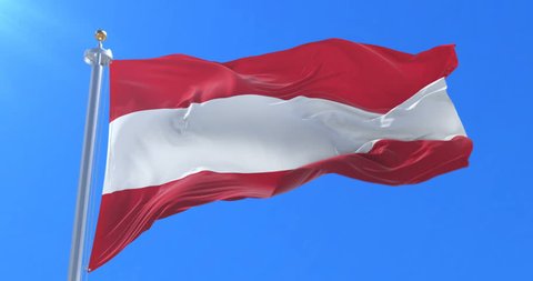 Austria flag waving at wind with blue sky, loop